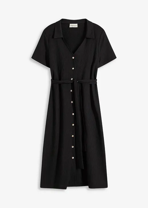 Jerseykleid aus luftigem Crêpe in schwarz von vorne - bonprix