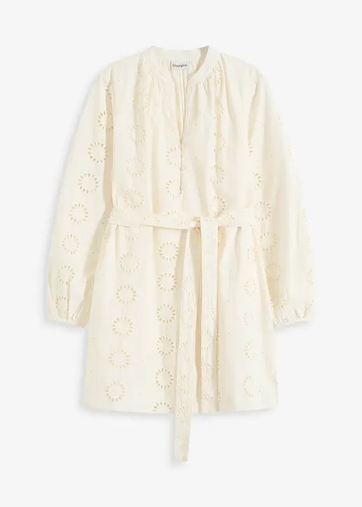 Blusenkleid aus reiner Bio-Baumwolle in weiß von vorne - bonprix