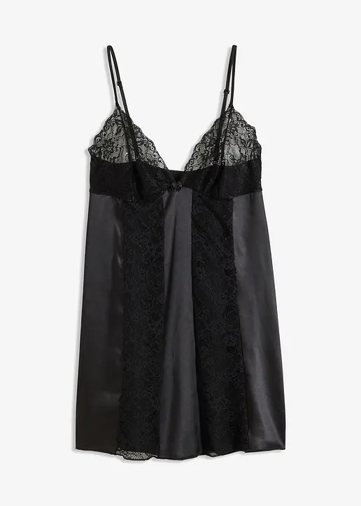 Satin Negligé in schwarz von vorne - VENUS