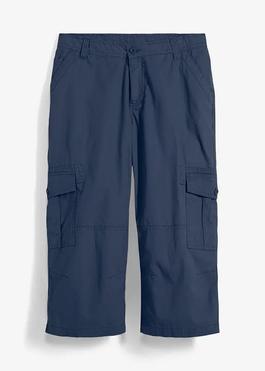 Loose Fit 3/4 Cargohose aus reiner Baumwolle in blau von vorne - bonprix
