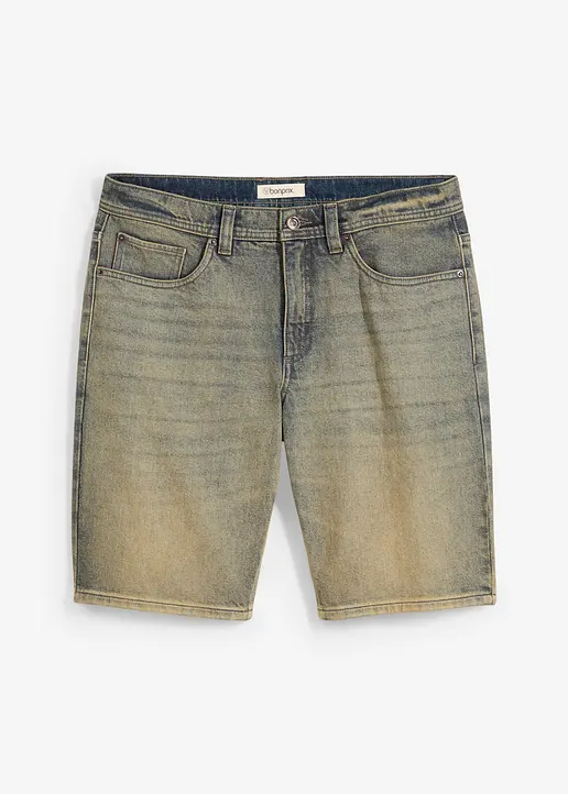 Dirty Washed Jeans-Bermuda, Regular Fit in blau von vorne - bonprix