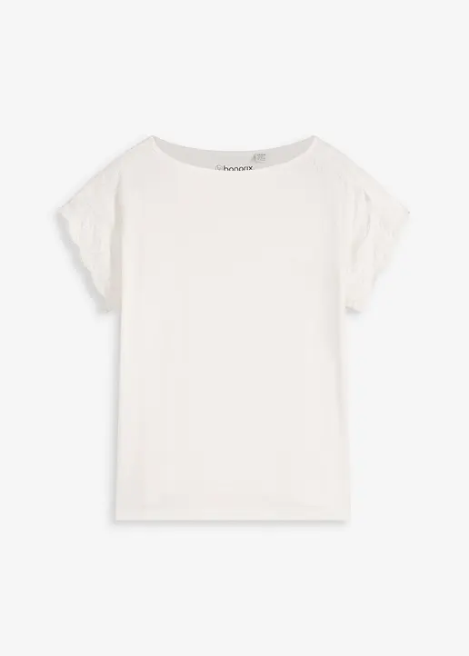 Shirt mit Crochet-Spitze in weiß von vorne - bonprix