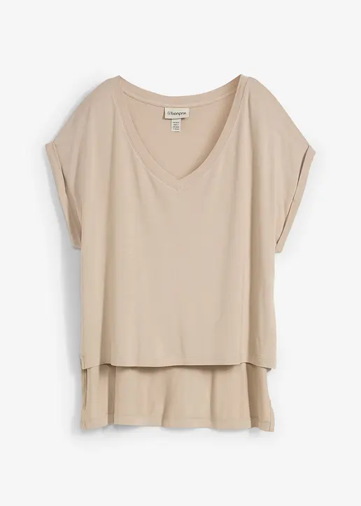 Oversized-Shirt aus fließendem Viskose-Mix in beige von vorne - bonprix