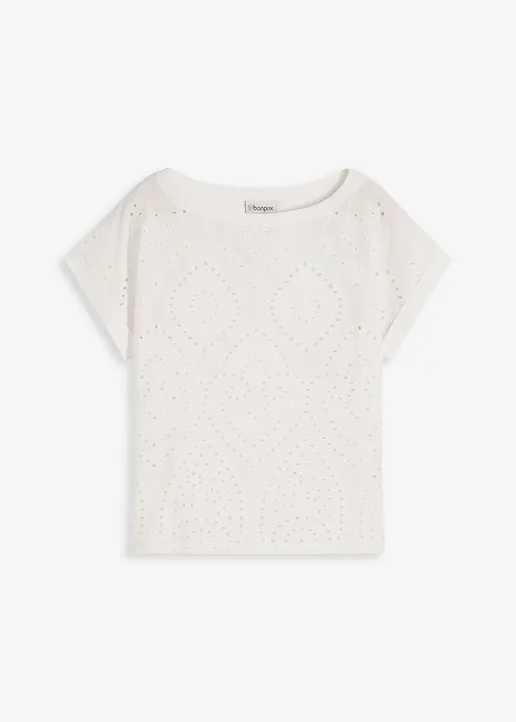 Shirt mit Lochspitze in weiß von vorne - bonprix
