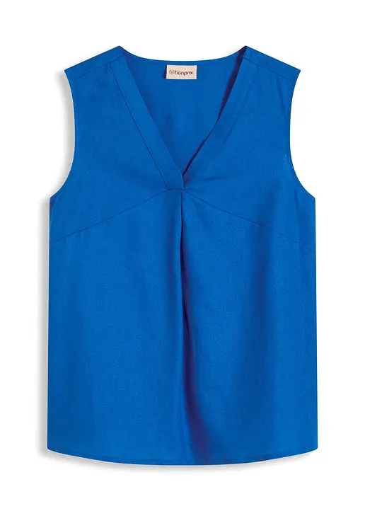 Blusentop aus luftigem Leinen-Mix in blau von vorne - bonprix