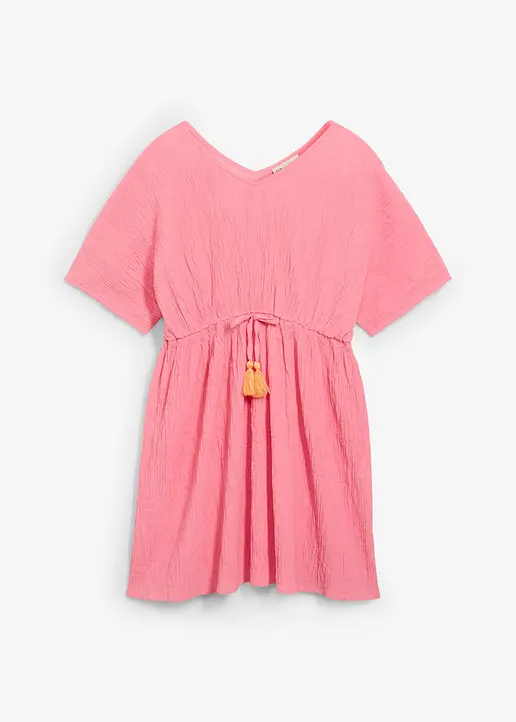 Kaftan-Kleid aus strukturiertem Crinkle in pink von vorne - bonprix