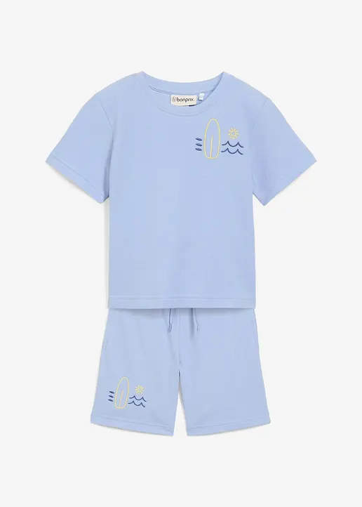 Pique T-Shirt und kurze Hose (2-tlg.Set) aus Bio Baumwolle in blau von vorne - bonprix