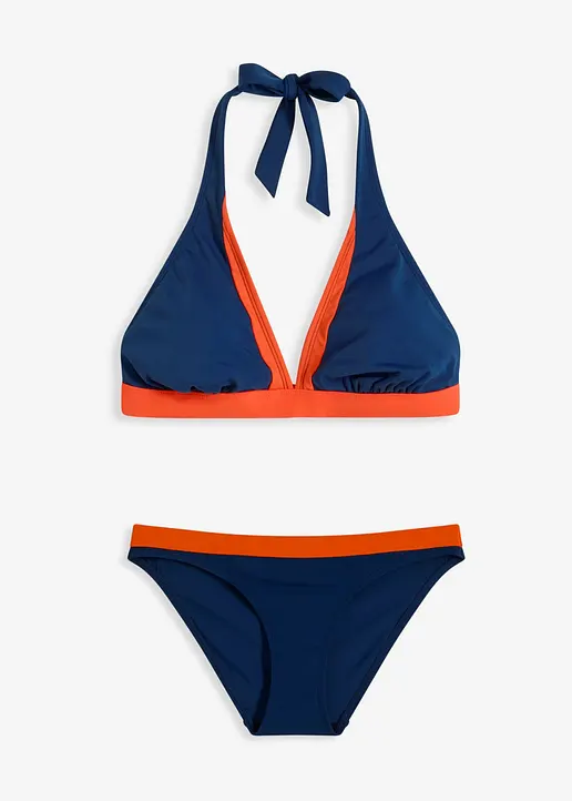 Neckholder-Bikini  (2-tlg.Set) mit V-Ausschnitt in blau von vorne - bonprix