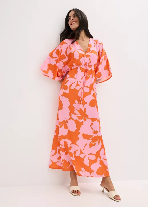 Maxikleid aus fließendem Satin in lila von vorne (Totalaufnahme) - bonprix