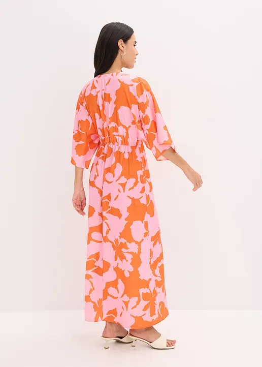 Maxikleid aus fließendem Satin in lila von hinten (Totalaufnahme) - bonprix