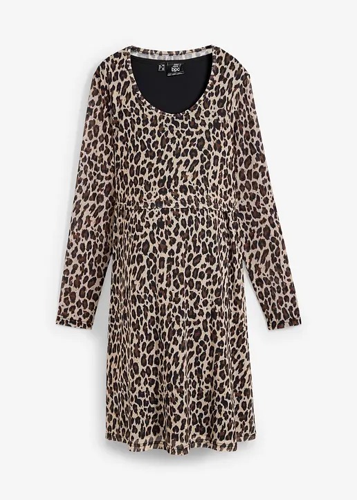 2-in-1 Umstands- und Stillkleid mit Leoprint in braun von vorne - bonprix