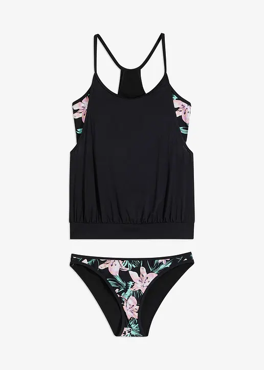 Oversize-Tankini (2-tlg. Set) im Lagenlook in schwarz von vorne - bonprix