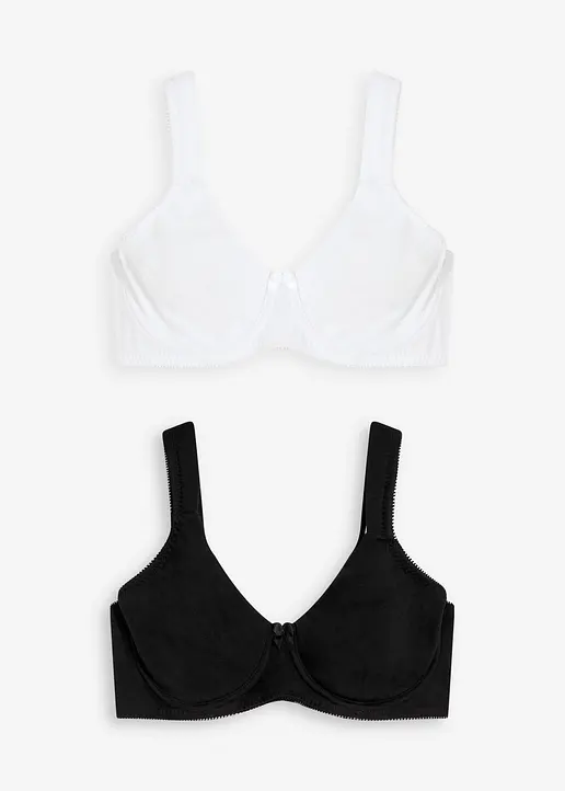 Minimizer T-Shirt BH mit Bügel mit Bio-Baumwolle (2er Pack) in schwarz von vorne - bonprix