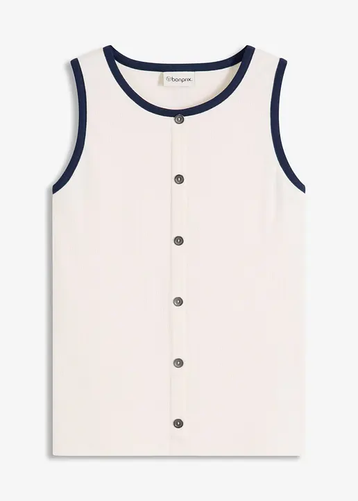 Jersey Tanktop mit Kontrastblende in beige von vorne - bonprix