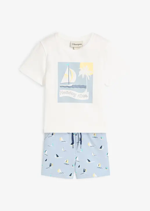 T-Shirt und kurze Hose aus Bio Baumwolle (2-tlg.Set) in weiß von vorne - bonprix