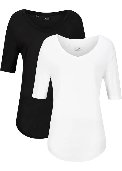 Longshirt aus softer Viskose, 2er-Pack in schwarz von vorne - bonprix