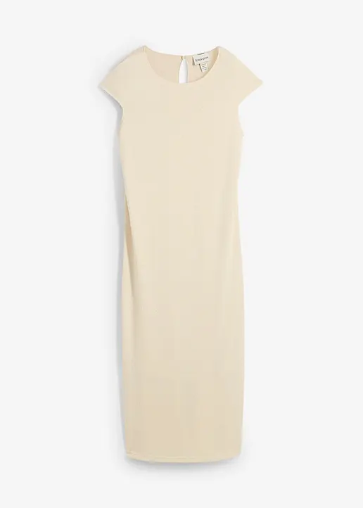 Midikleid in Strickoptik in beige von vorne - bonprix
