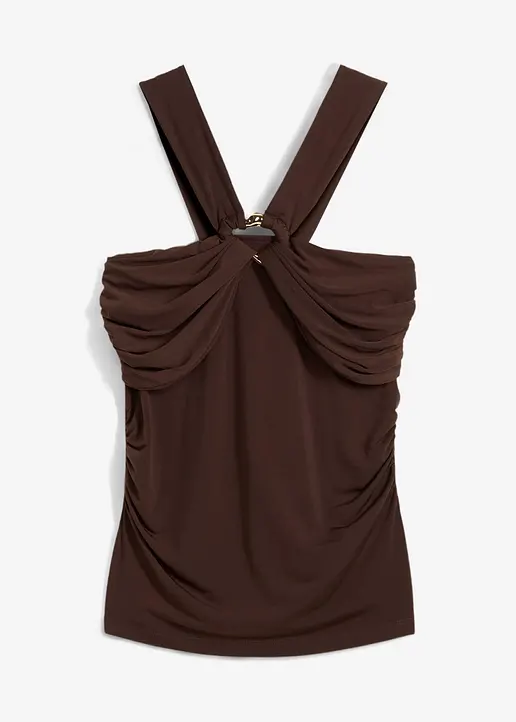 Neckholder-Top mit gehämmerter Deko-Schnalle in braun von vorne - bonprix