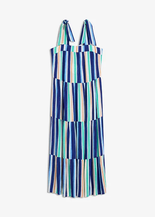 gestreiftes Trägerkleid aus strukturierter Viskose in blau von vorne - bonprix