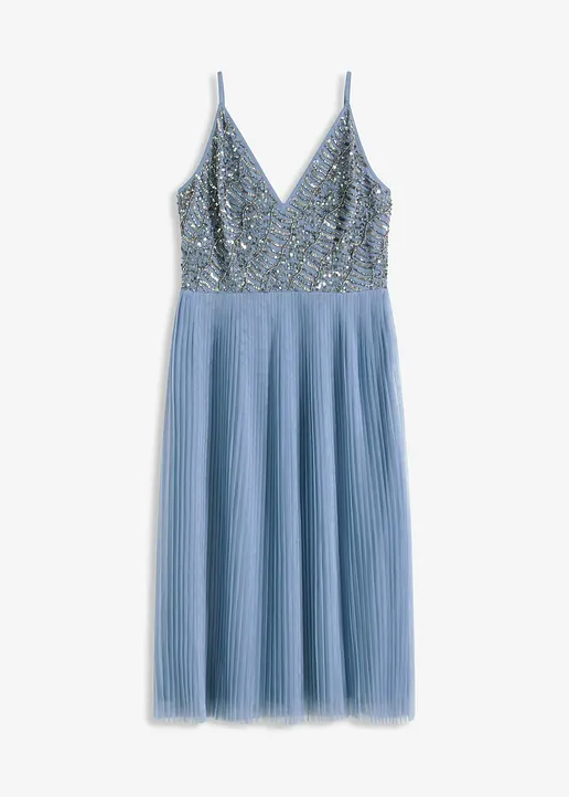 Midikleid mit Faltenrock und Paillettenstickerei in blau von vorne - bonprix