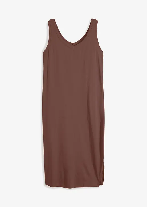 Jerseykleid mit Schlitz aus reiner Bio-Baumwolle in braun von vorne - bonprix