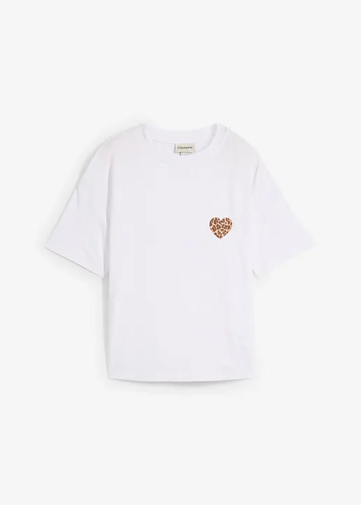 Verkürztes Shirt mit überschnittener Schulter in weiß von vorne - bonprix