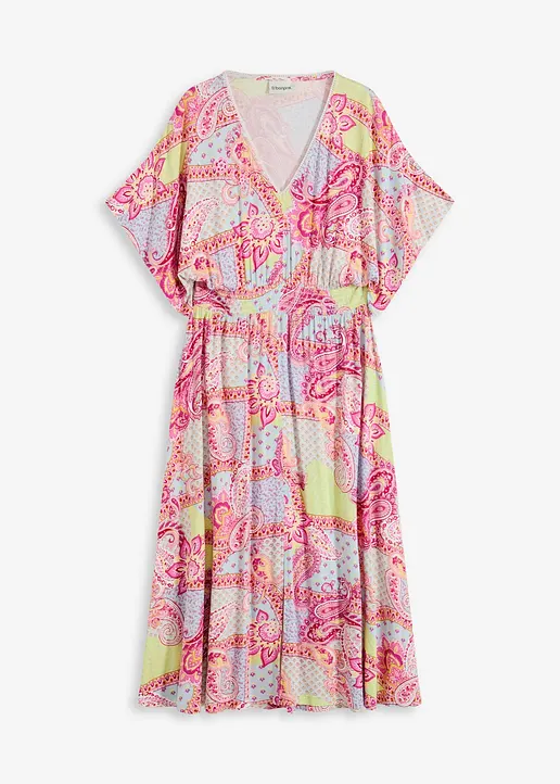 Jerseykleid mit Spitze aus softem Viskose-Mix in pink von vorne - bonprix