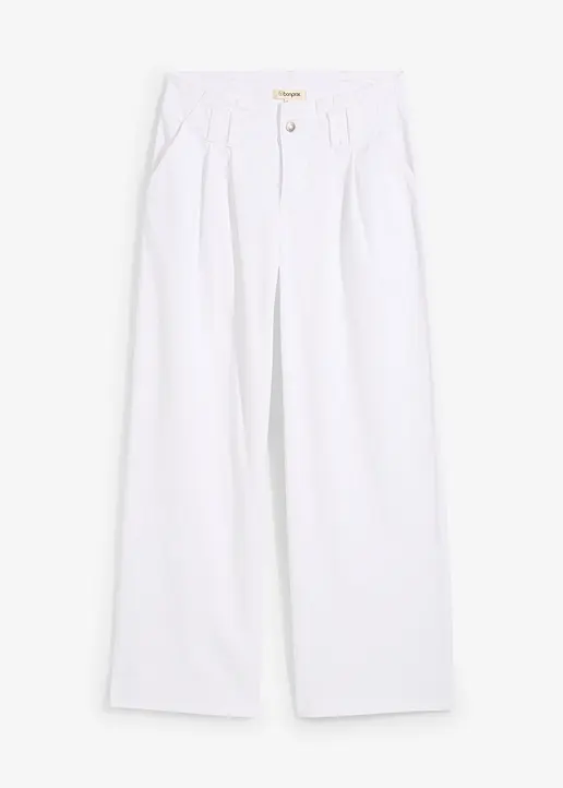 Wide-Leg-Jeans Low Waist, Low Stretch in weiß von vorne - bonprix