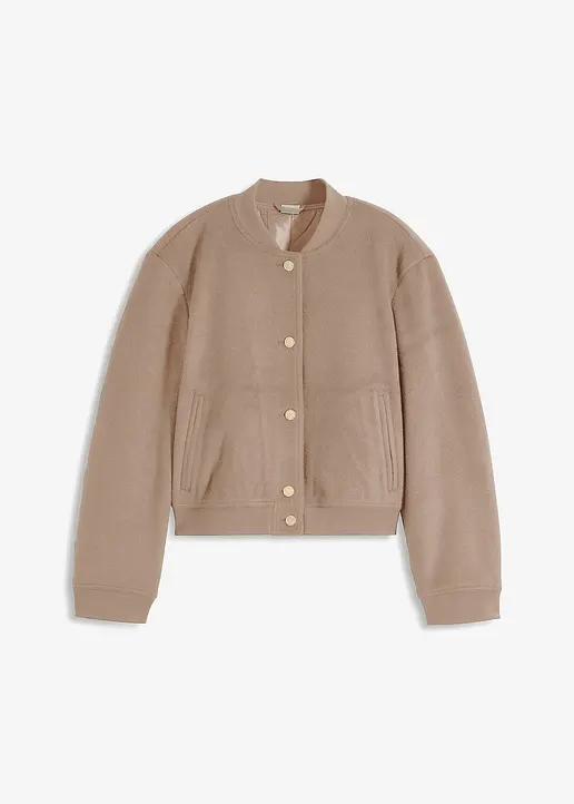 Blouson in Wolloptik in beige von vorne - bonprix
