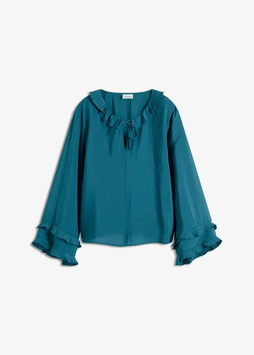 Boheme Bluse aus feinem Viskose-Mix in petrol von vorne - bonprix