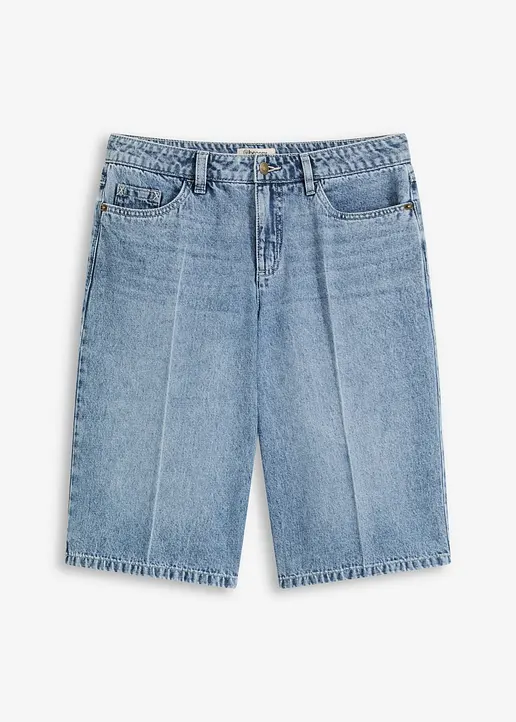 Jeans-Bermuda Mid Waist, Low Stretch in blau von vorne - bonprix