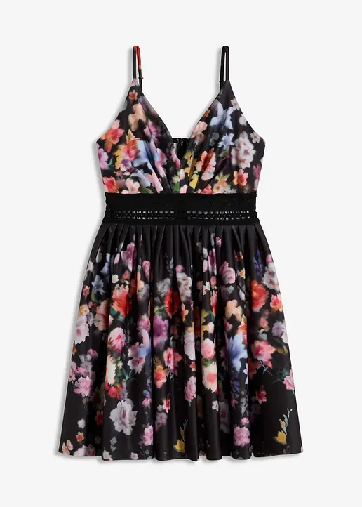 Minikleid mit Häkel-Einsatz in schwarz von vorne - bonprix