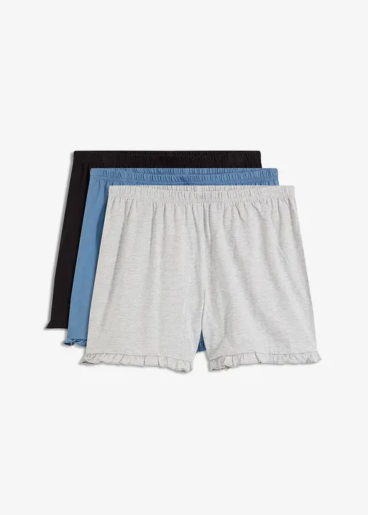Kurze Schlafshorts (3er Pack) aus reiner Bio-Baumwolle in schwarz von vorne - bonprix