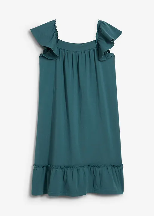 Jerseykleid aus elastischerm Bio-Baumwoll-Mix in petrol von vorne - bonprix