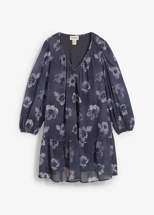 Kurzes Chiffonkleid in grau von vorne - bonprix