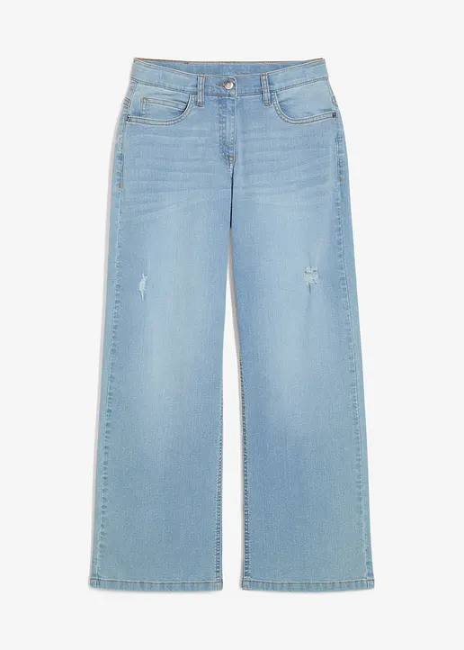Wide-Leg-Jeans Mid Waist in blau von vorne - bonprix