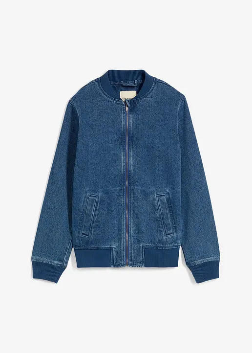 Jeansjacke in Blouson-Form in blau von vorne - bonprix