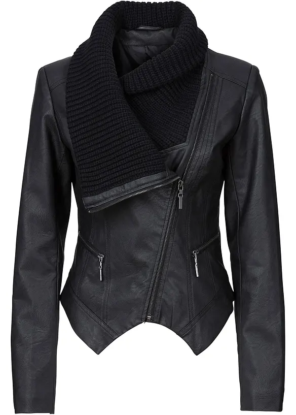 Lederimitat-Jacke mit Schalkragen in schwarz von vorne - bonprix
