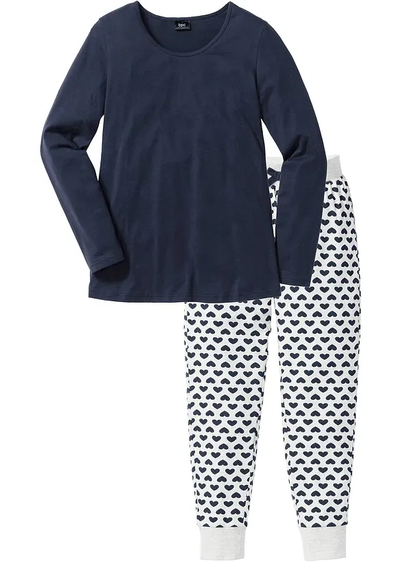 Pyjama mit Bio-Baumwolle in blau von vorne - bonprix