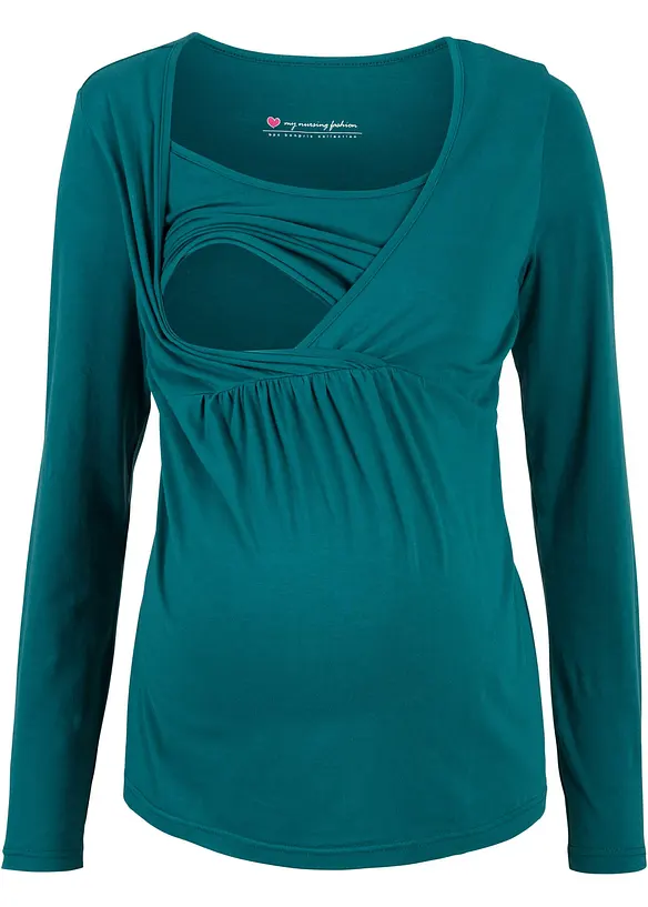 2-in-1 Umstands- und Stillshirt aus Bio-Baumwolle in petrol von vorne - bonprix