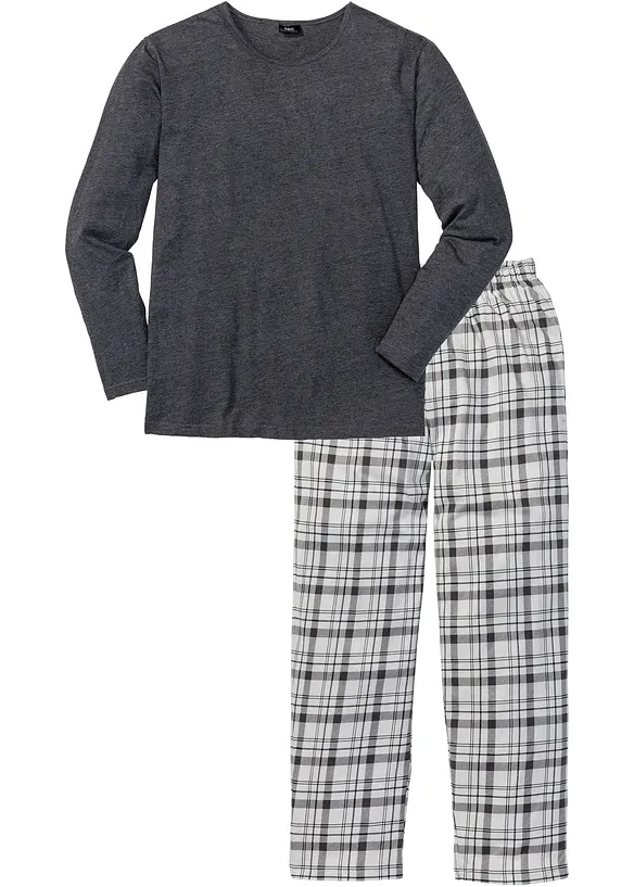 Pyjama mit Bio-Baumwolle mit langen Ärmeln in grau von vorne - bonprix