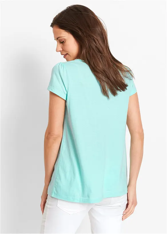 Baumwoll Shirt mit Spitze, Kurzarm in blau von hinten (im Anschnitt) - bonprix Baumwoll Shirt mit Spitze, Kurzarm in blau von hinten (im Anschnitt) - bonprix