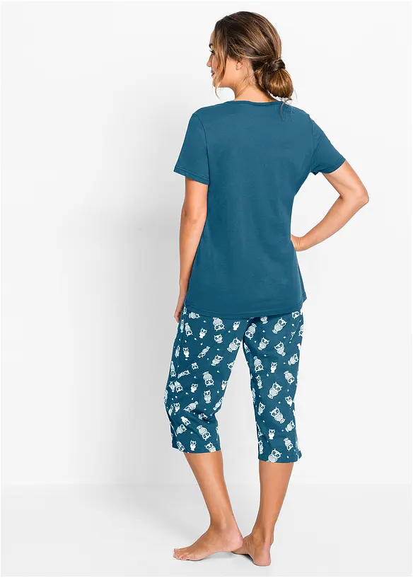 Capri Pyjama mit kurzen Ärmeln in petrol von hinten (Totalaufnahme) - bonprix