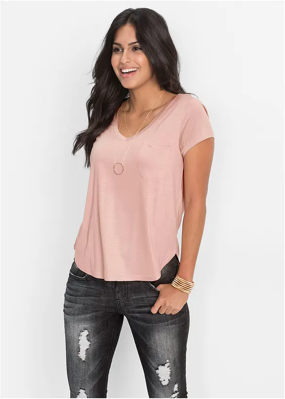 T-Shirt aus softer Viskose in rosa von vorne (im Anschnitt) - bonprix T-Shirt aus softer Viskose in rosa von vorne (im Anschnitt) - bonprix