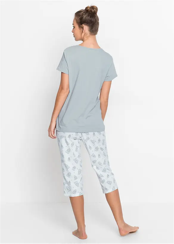 Capri Pyjama mit kurzen Ärmeln in grau von hinten (Totalaufnahme) - bonprix