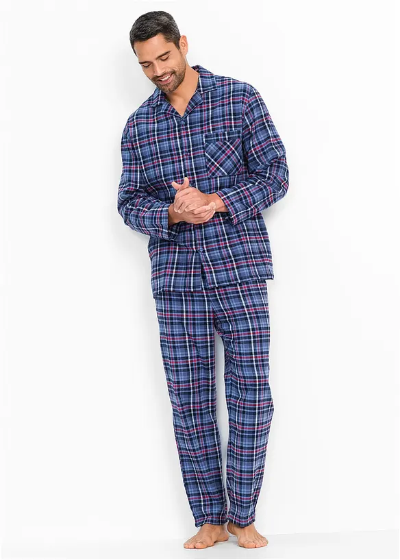 Pyjama aus weichem Flanell mit Knopfleiste und langen Ärmeln. in rot von vorne (Totalaufnahme) - bonprix