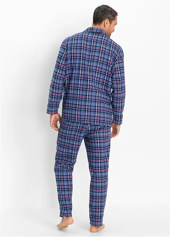 Pyjama aus weichem Flanell mit Knopfleiste und langen Ärmeln. in rot von hinten (Totalaufnahme) - bonprix