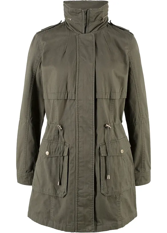 Baumwoll Parka mit Jerseyfutter in grün von vorne - bonprix