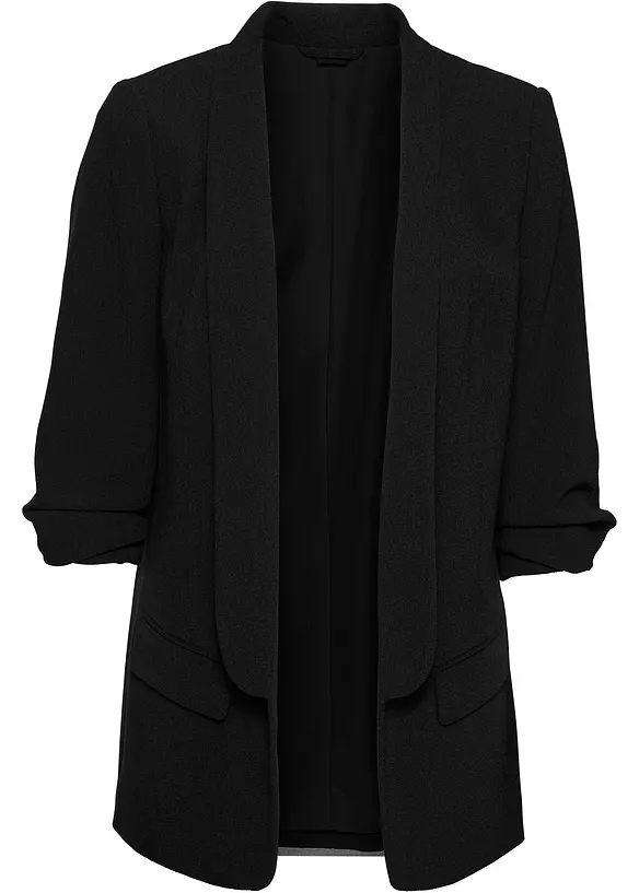 Longblazer mit drapierten Ärmeln in schwarz von vorne - bonprix Longblazer mit drapierten Ärmeln in schwarz von vorne - bonprix