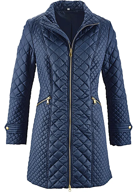 Steppmantel mit hohem Kragen in blau von vorne - bonprix